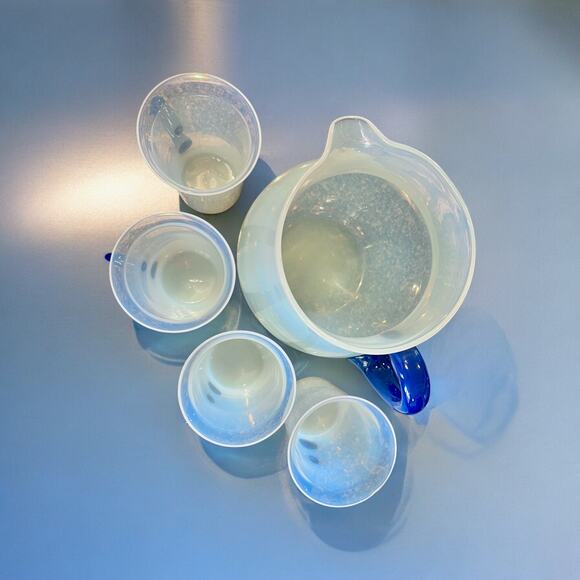 RARE Antique 1920s Fry Foval Opalescent Lemonade Set-Cobalt Blue-Art Deco - Picture 11 of 12